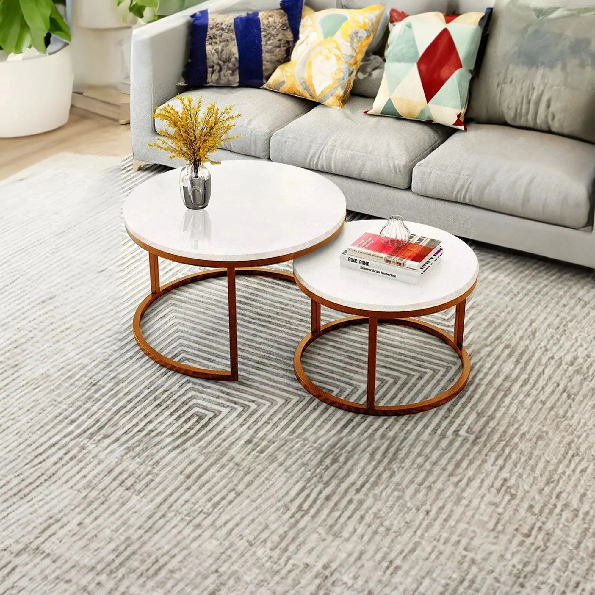 Classic Style White Round Coffee Table Set of 2 - Decor Mantra 