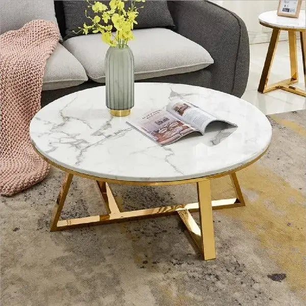 Classic White Hamilton Marble Round Coffee Table Set of 2 - Decor Mantra 