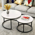 Classic White with Black Metallic Finish Round Coffee Table Set of 2 - Decor Mantra 