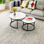 Classic White with Black Metallic Finish Round Coffee Table Set of 2 - Decor Mantra 