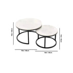 Classic White with Black Metallic Finish Round Coffee Table Set of 2 - Decor Mantra 