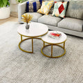Classic White with Golden Metallic Finish Round Coffee Table Set of 2 - Decor Mantra 