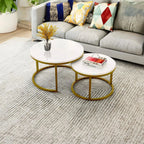 Classic White with Golden Metallic Finish Round Coffee Table Set of 2 - Decor Mantra 