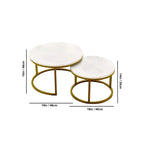 Classic White with Golden Metallic Finish Round Coffee Table Set of 2 - Decor Mantra 