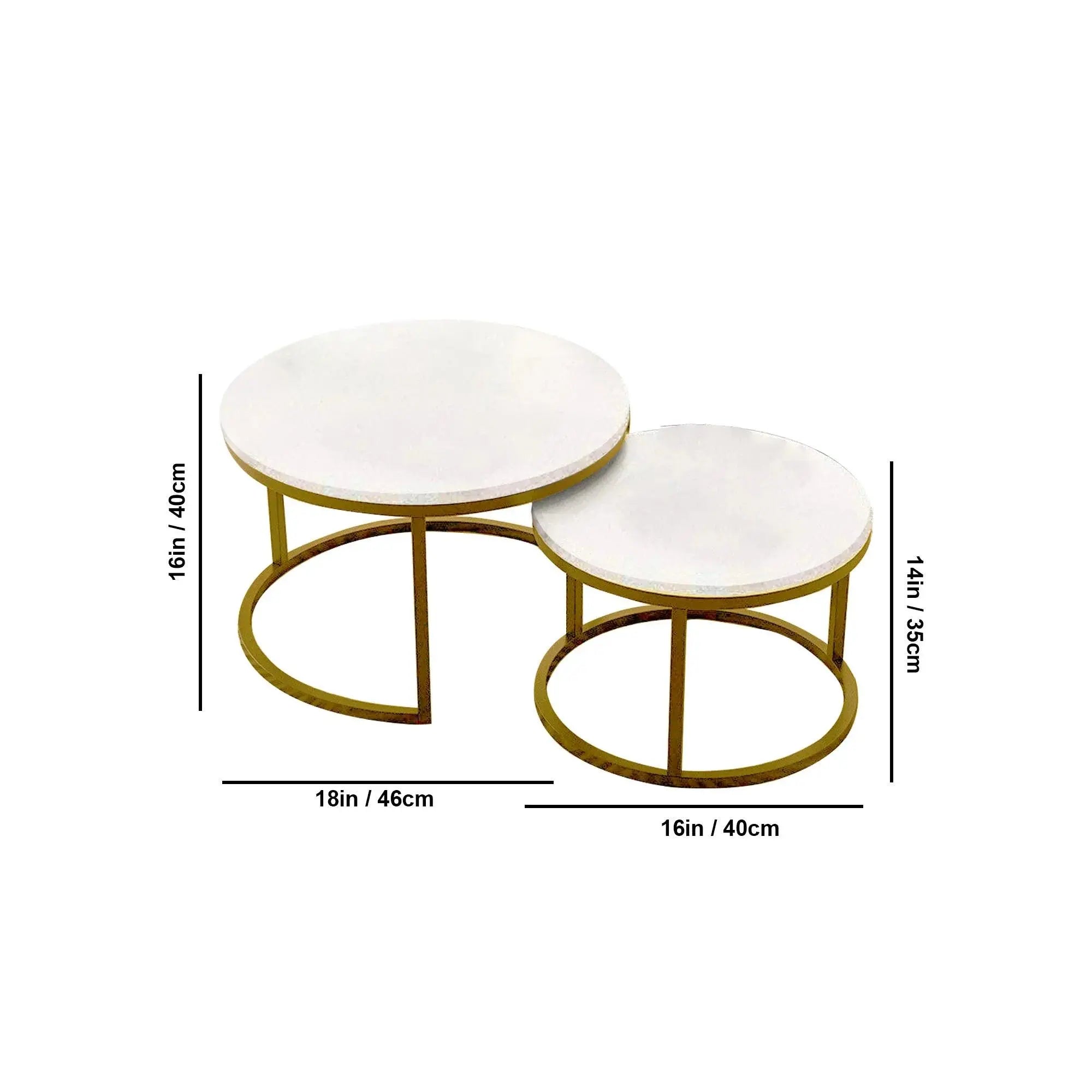 Classic White with Golden Metallic Finish Round Coffee Table Set of 2 - Decor Mantra 