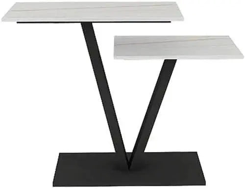 Contemporary 2 Tier White Marble Black Console Table - Decor Mantra 