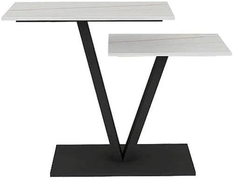 Contemporary 2 Tier White Marble Black Console Table - Decor Mantra 