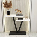 Contemporary 2 Tier White Marble Black Console Table - Decor Mantra 