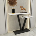 Contemporary 2 Tier White Marble Black Console Table - Decor Mantra 