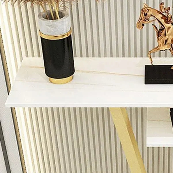 Contemporary 2 Tier White Marble Golden Console Table - Decor Mantra 