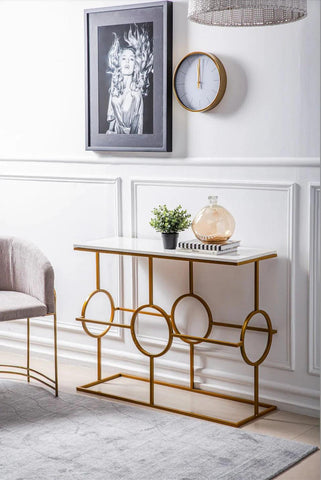Contemporary Console Table in Geometric Pattern Design - Decor Mantra 