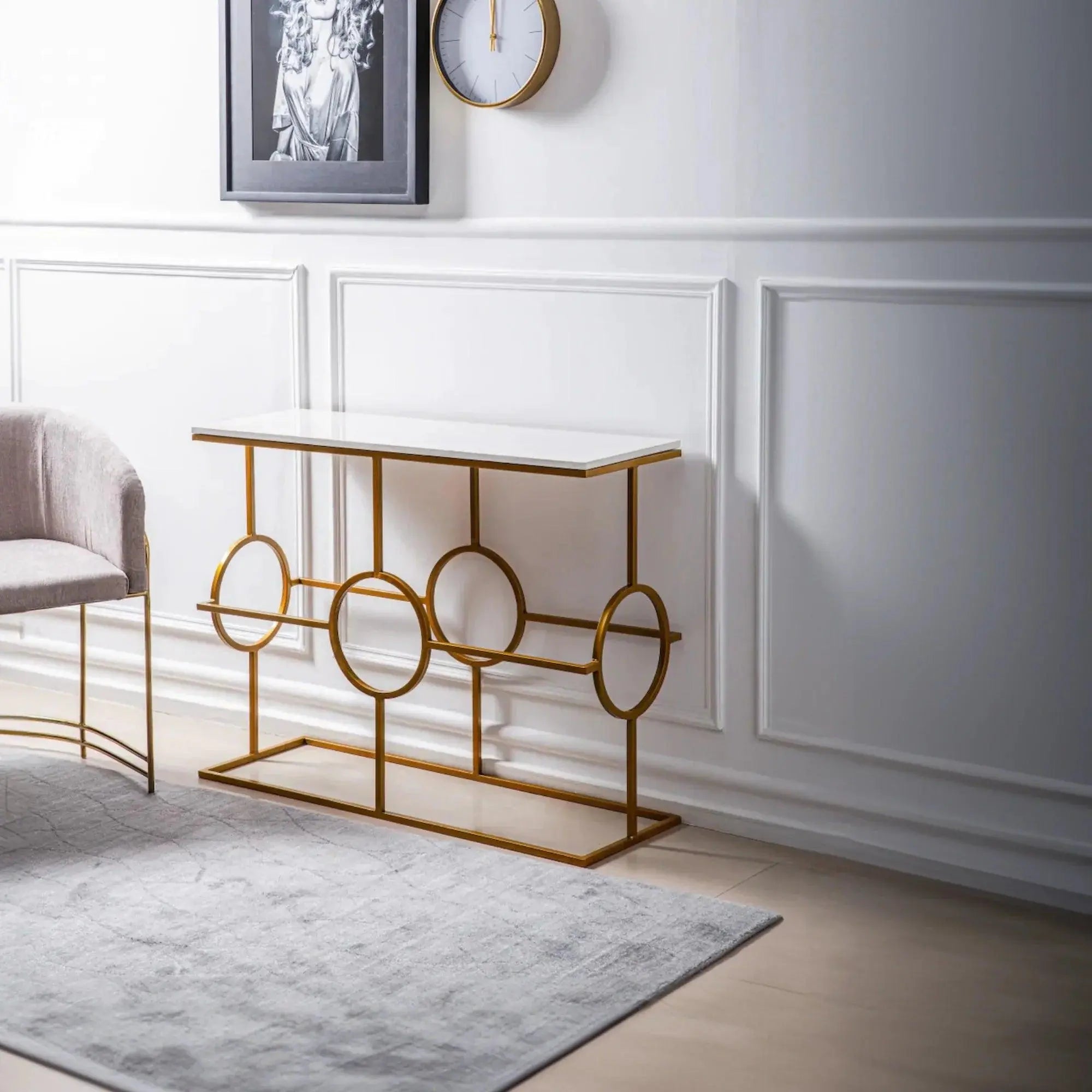 Contemporary Console Table in Geometric Pattern Design - Decor Mantra 