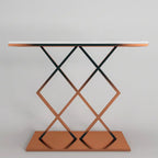 Copper Finish Console Table In Geometric Criss Cross Pattern - Decor Mantra 