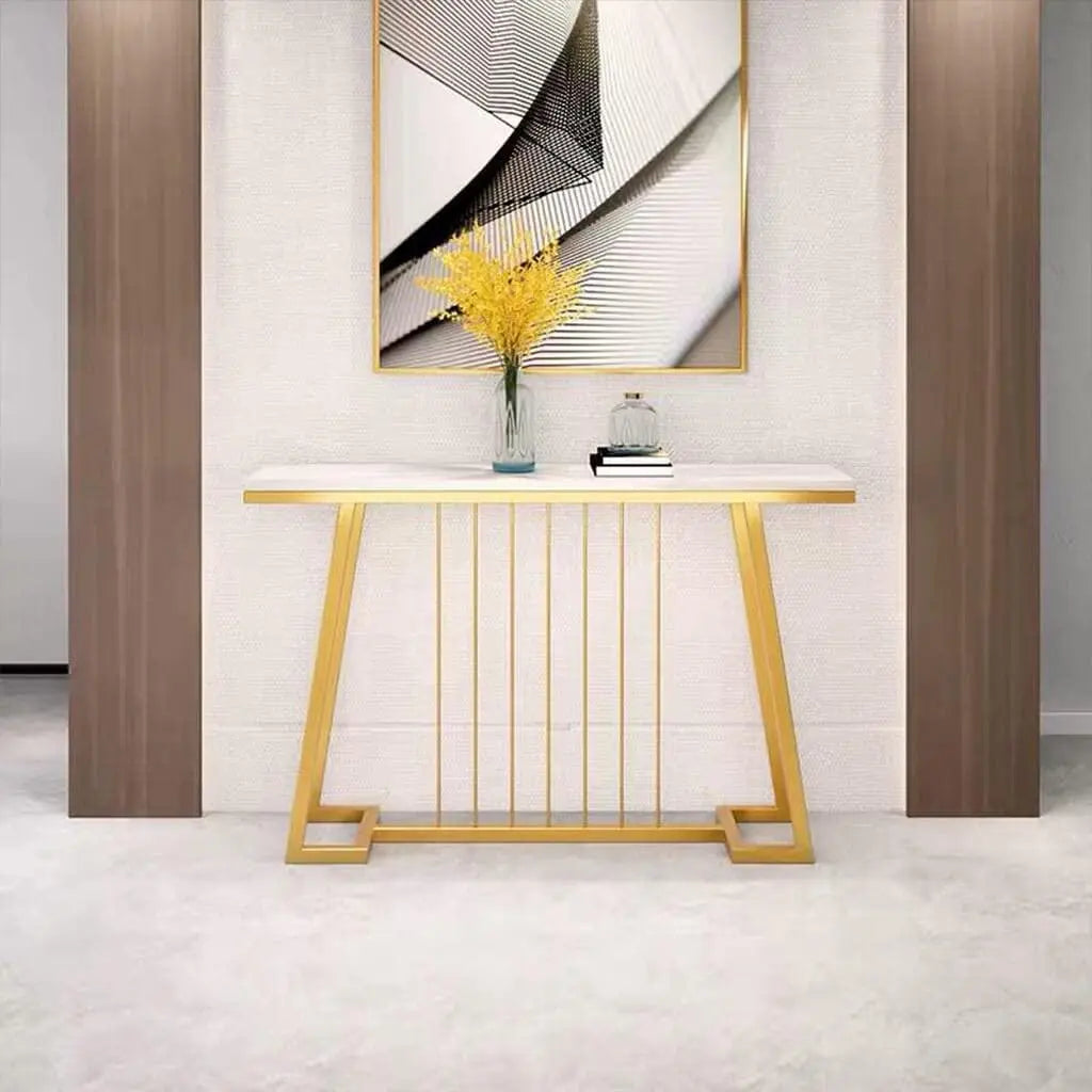 Creative White Marble Golden Top Console Table - Decor Mantra 