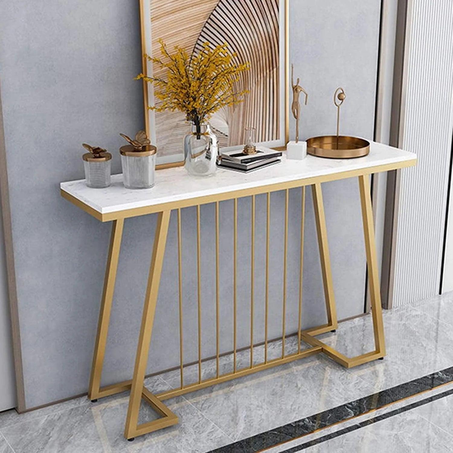Creative White Marble Golden Top Console Table - Decor Mantra 