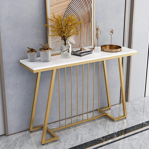 Creative White Marble Golden Top Console Table - Decor Mantra 