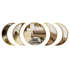 Cycle of Moon Designer Mirrors Set of Five in Golden Finish Frame - Decor Mantra 