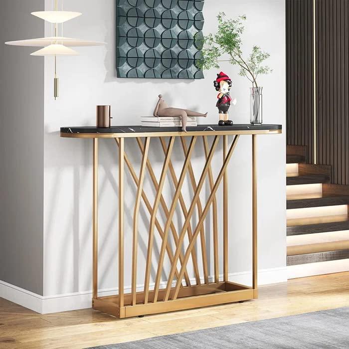 D-End Black Marble Gold Designer Base Console Table - Decor Mantra 
