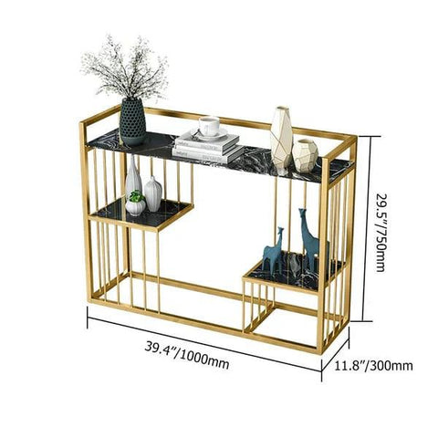Console Table with Stylish Gold Finish and Porcelain Top - Decor Mantra 