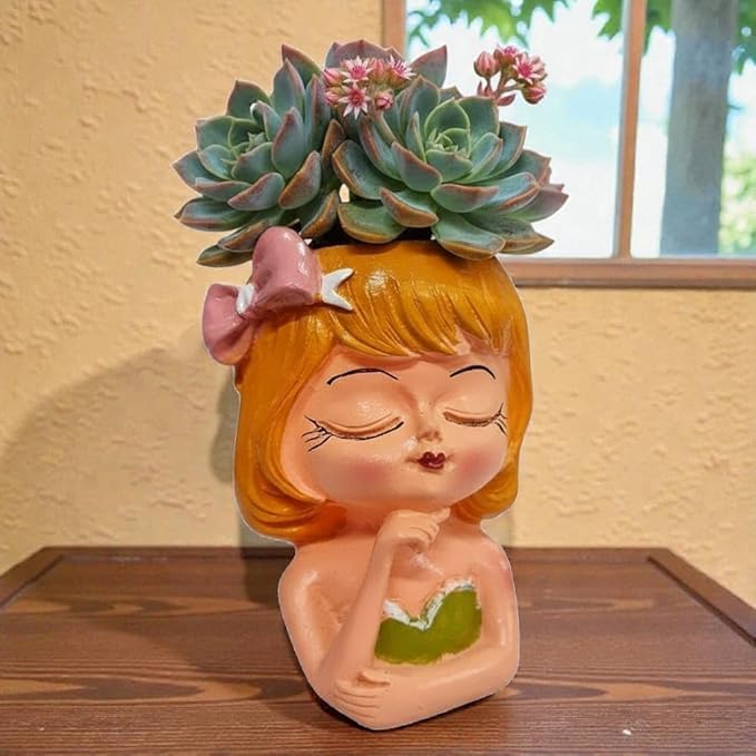 Cute Girl Head Planter Pot
