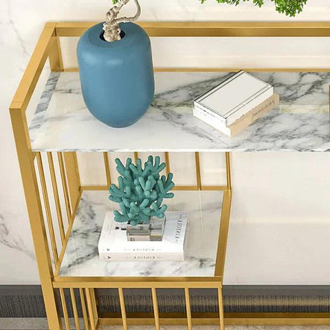Console Table with Stylish Gold Finish and Porcelain Top - Decor Mantra 