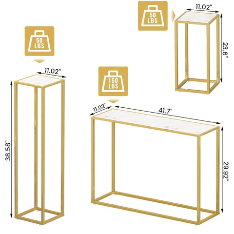 Decorative 3-Pcs White Marble Gold Console Table - Decor Mantra 
