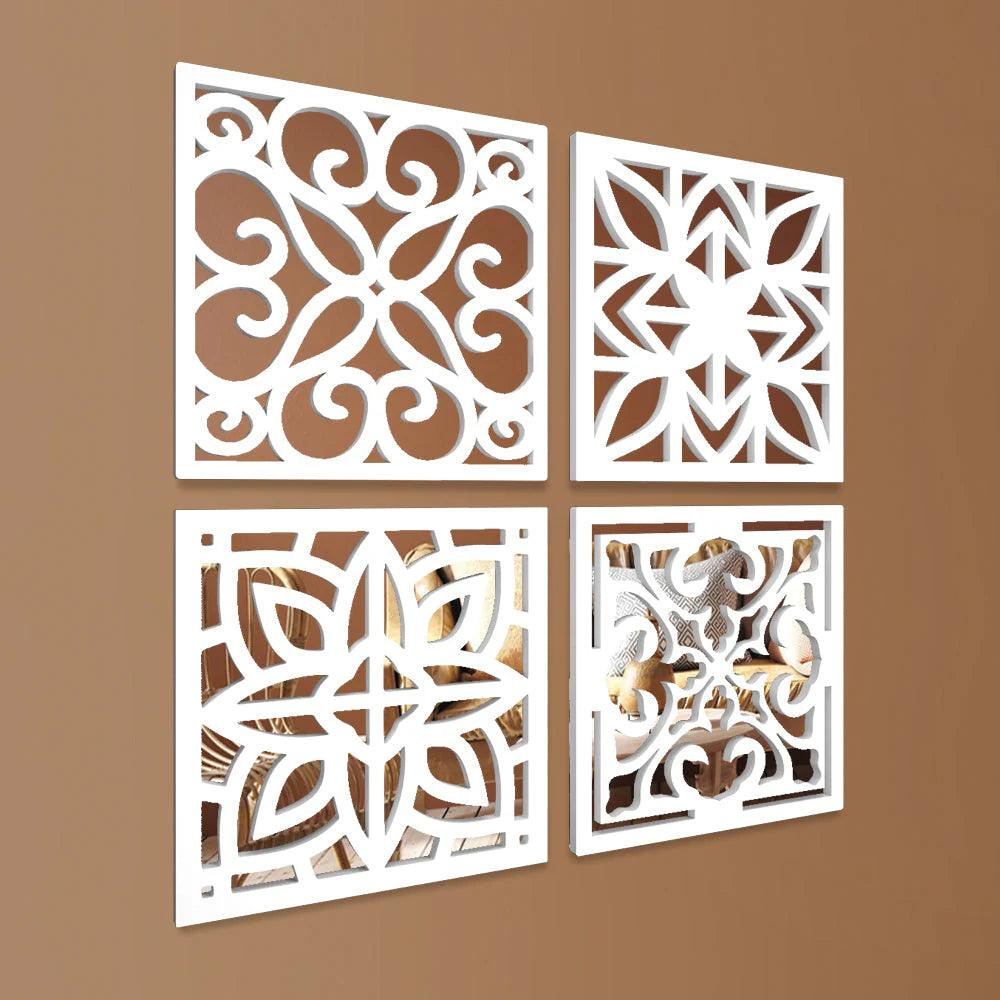 Decorative Panels Timberly Wooden Mirror Wall Art Set of 4 - Decor Mantra 