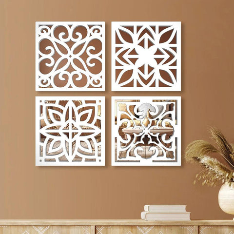 Decorative Panels Timberly Wooden Mirror Wall Art Set of 4 - Decor Mantra 