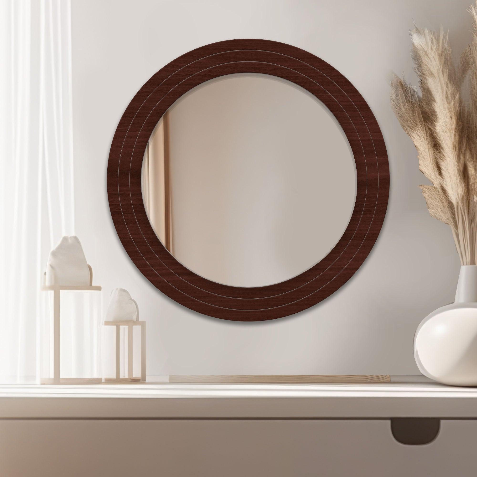 Decorative Round Circular Wooden Wall Mirror - Decor Mantra 