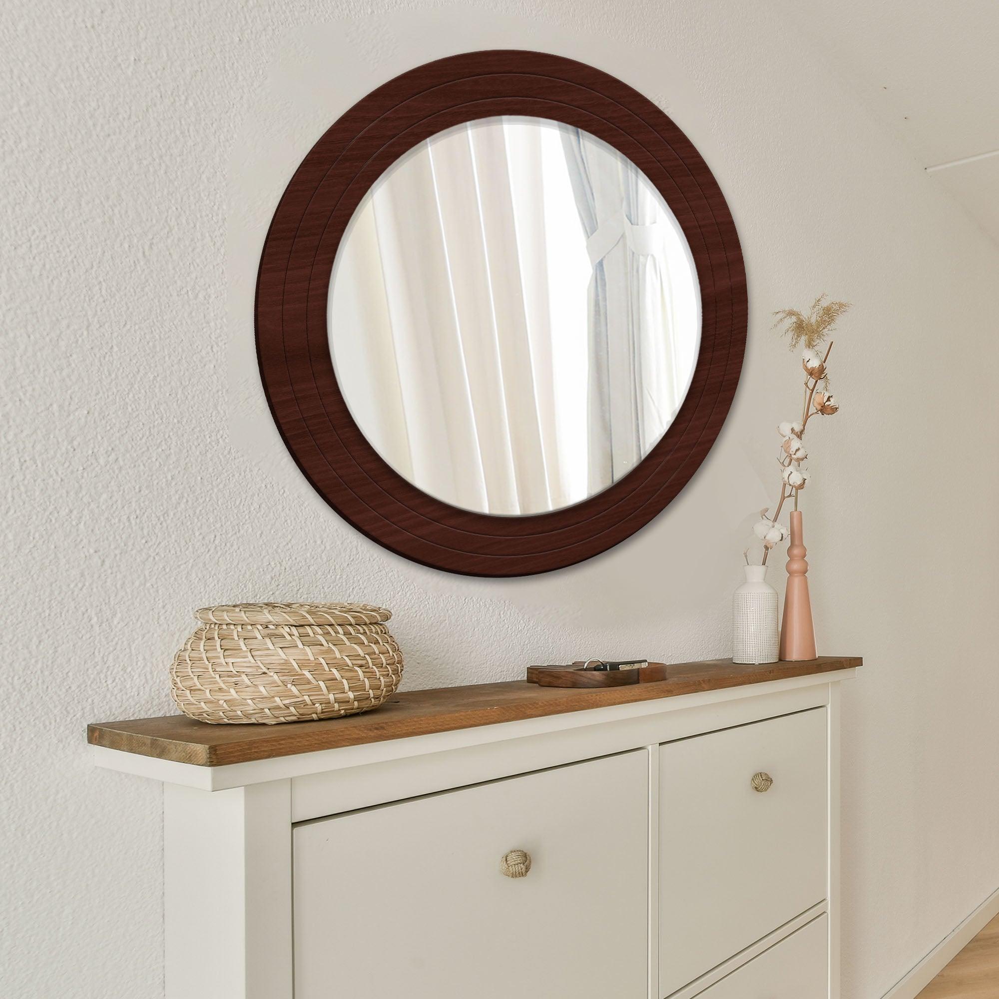 Decorative Round Circular Wooden Wall Mirror - Decor Mantra 