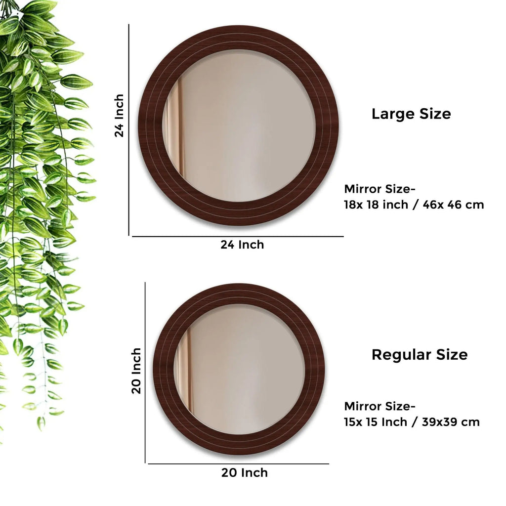 Decorative Round Circular Wooden Wall Mirror - Decor Mantra 
