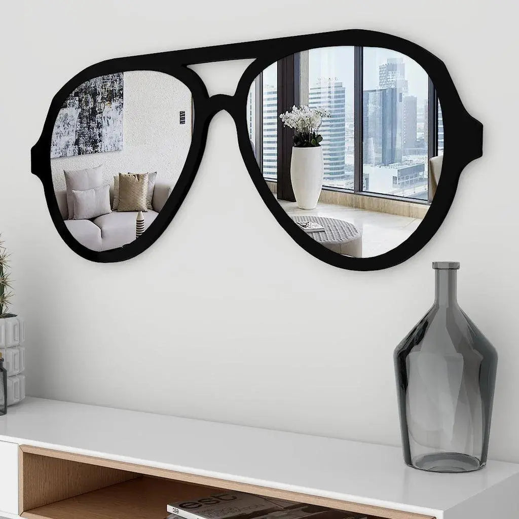 Decorative Sunglasses Shape Wall Mirror with Black Finish Frame - Decor Mantra 