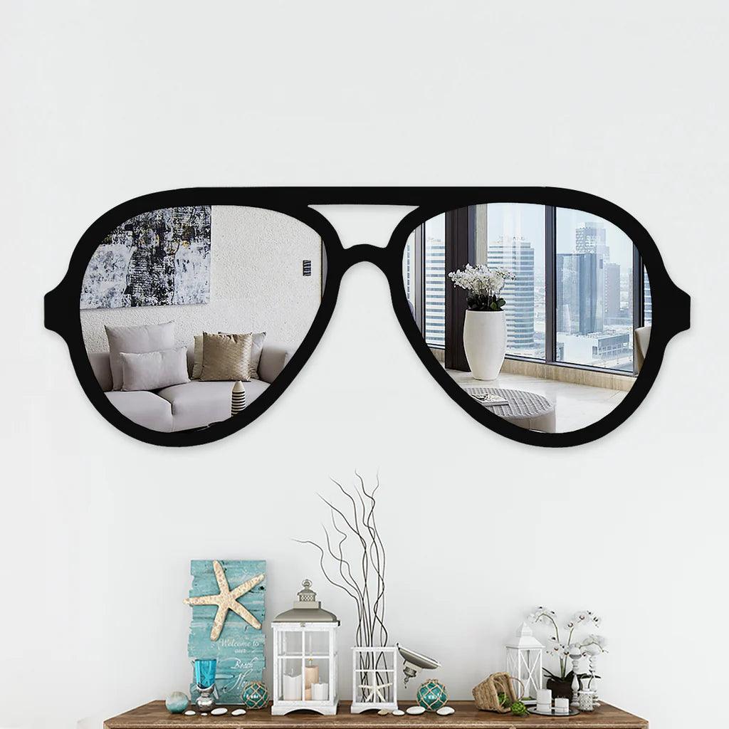 Decorative Sunglasses Shape Wall Mirror with Black Finish Frame - Decor Mantra 