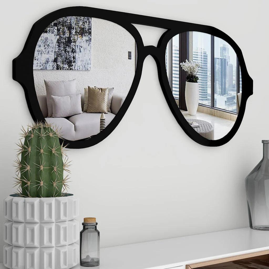 Decorative Sunglasses Shape Wall Mirror with Black Finish Frame - Decor Mantra 