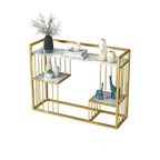 Designer 3-Tier White Faux Marble Golden Console Table - Decor Mantra 
