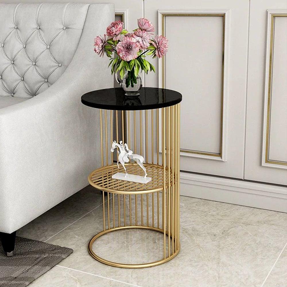 Designer Art Golden Half Caged Coffee Round Side Table - Decor Mantra 