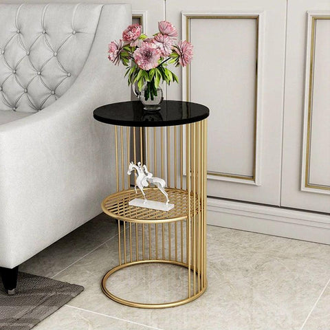 Designer Art Golden Half Caged Coffee Round Side Table - Decor Mantra 