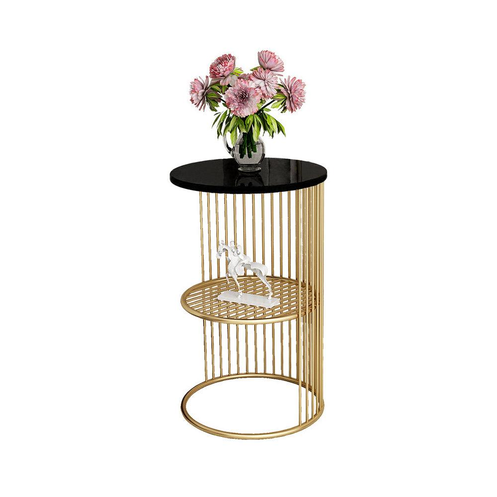 Designer Art Golden Half Caged Coffee Round Side Table - Decor Mantra 