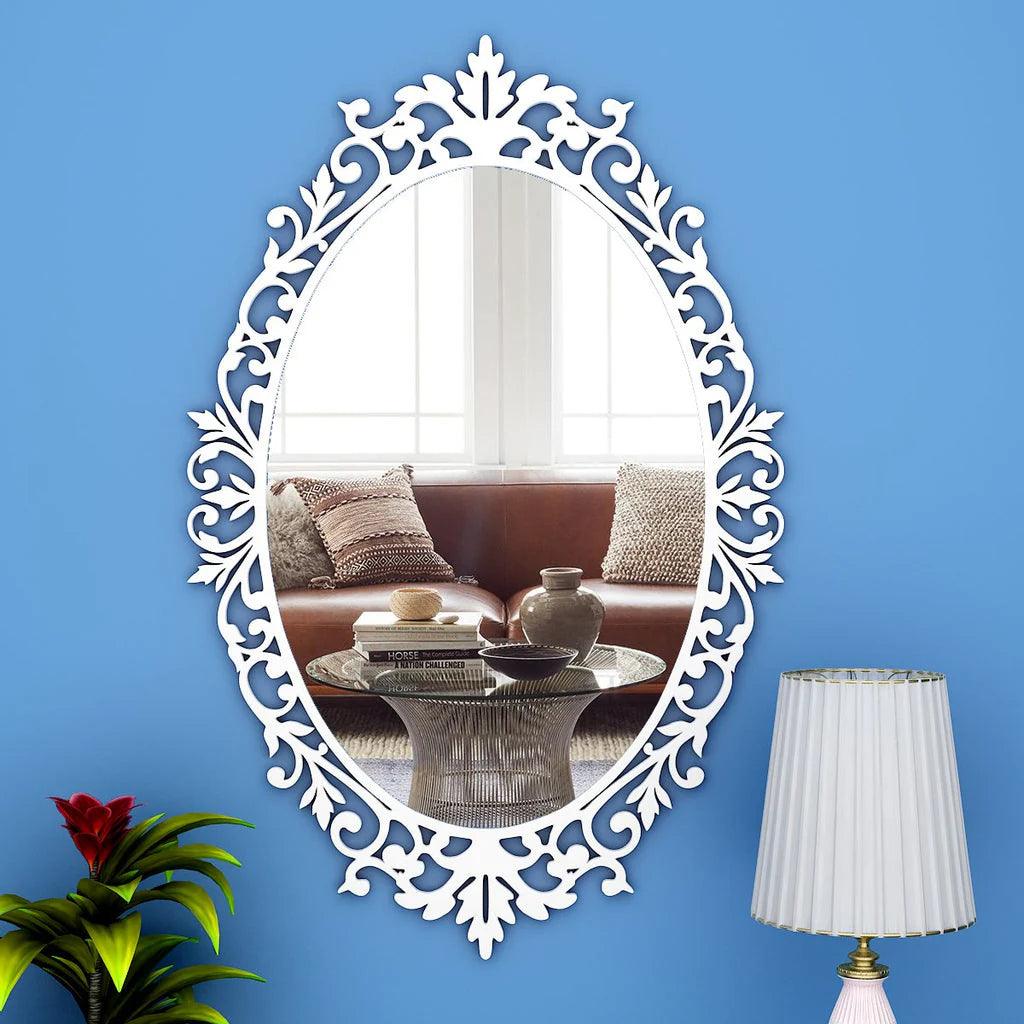 Designer Beautiful Classic Oval Vanity Mirror with Bold Motif Frame - Decor Mantra 