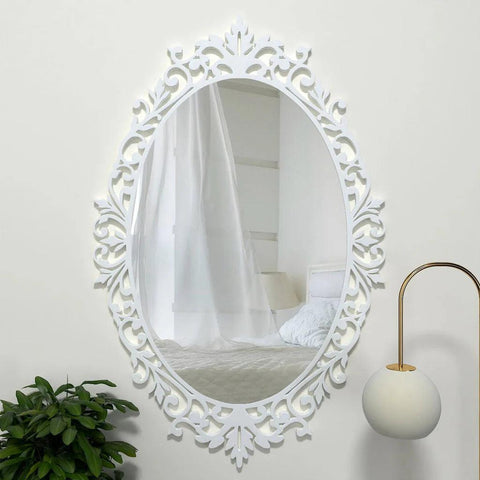 Designer Beautiful Classic Oval Vanity Mirror with Bold Motif Frame - Decor Mantra 