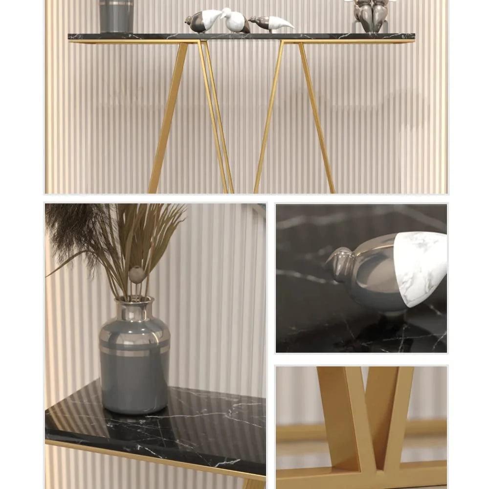 Designer Faux Black Marble V Shape Console Table - Decor Mantra 