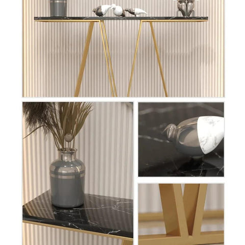 Designer Faux Black Marble V Shape Console Table - Decor Mantra 