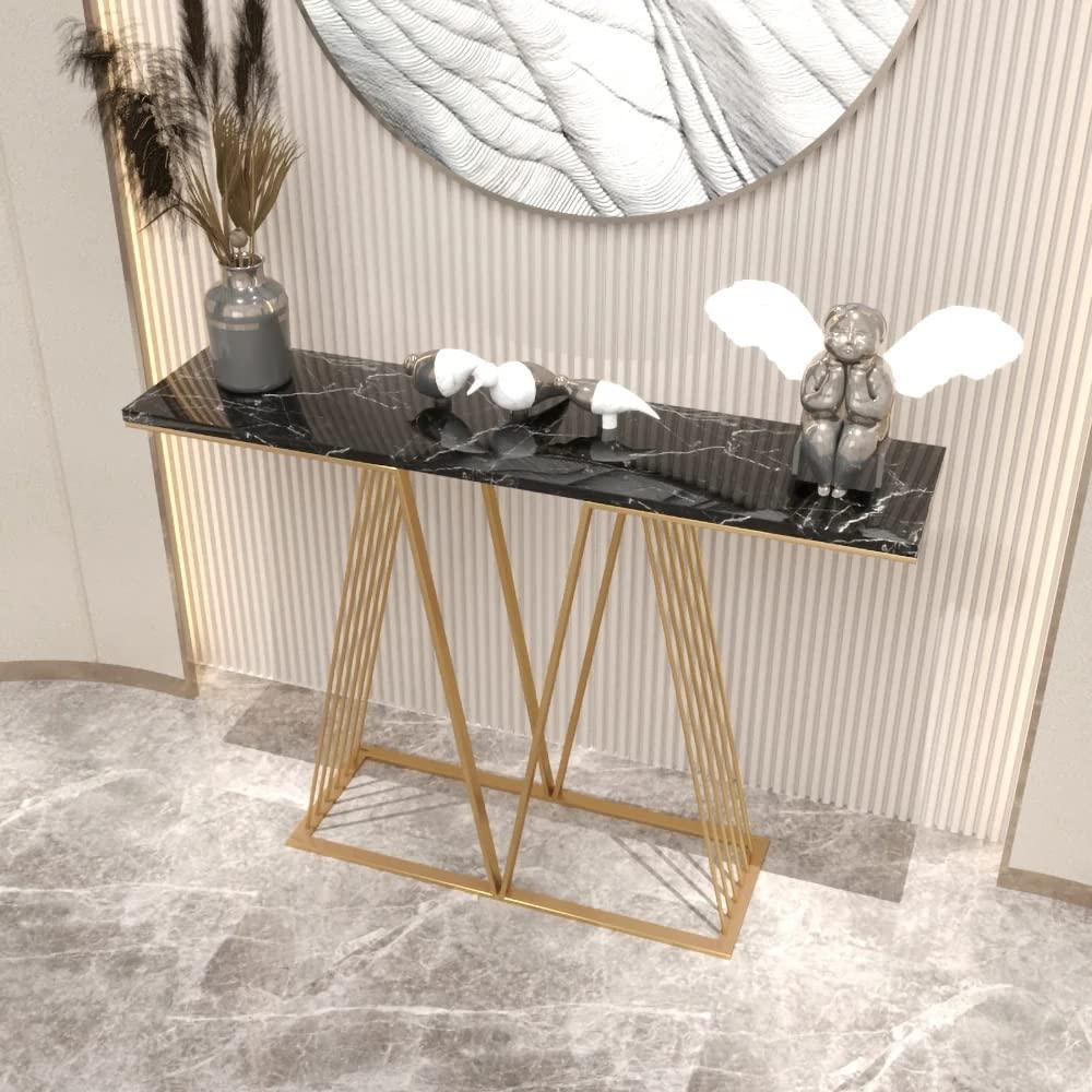 Designer Faux Black Marble V Shape Console Table - Decor Mantra 