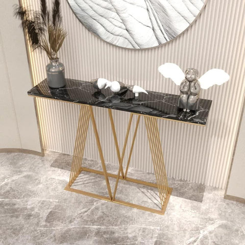Designer Faux Black Marble V Shape Console Table - Decor Mantra 