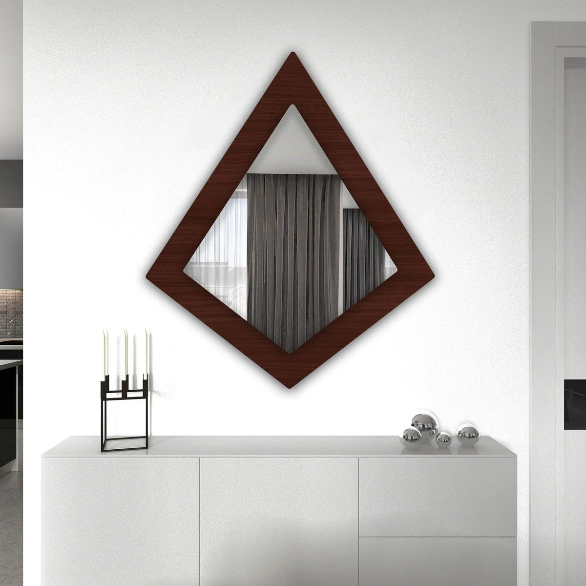 Designer Geometrical Shape Wooden Wall Mirror - Decor Mantra 