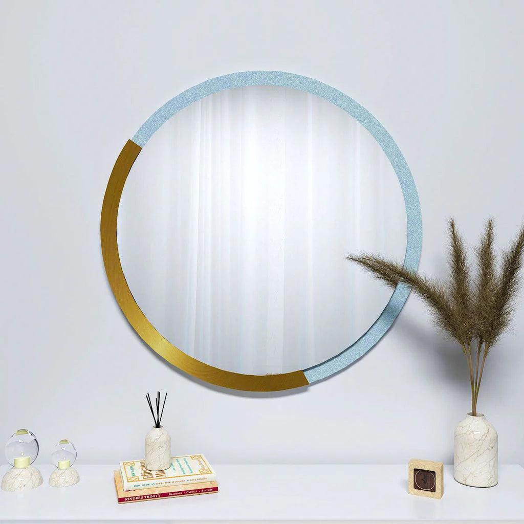 Designer Modern Stylish Round Shape Wooden Wall Mirror - Decor Mantra 