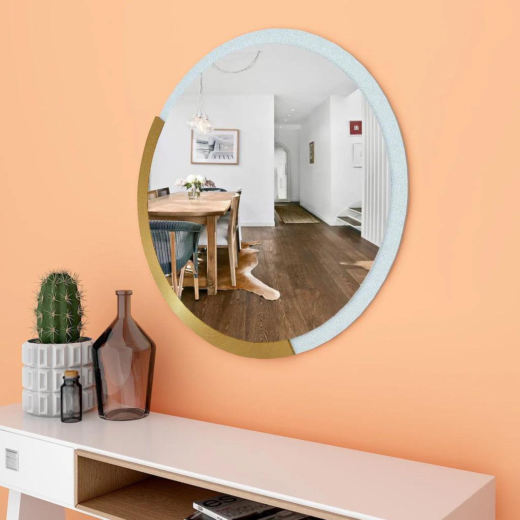 Designer Modern Stylish Round Shape Wooden Wall Mirror - Decor Mantra 