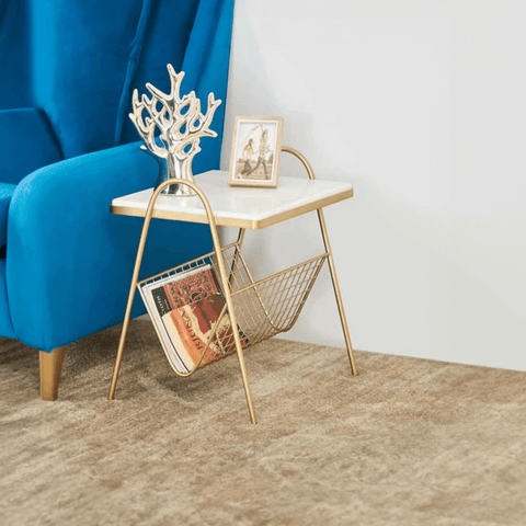 Designer Square Shape White Marble Side Table - Decor Mantra 