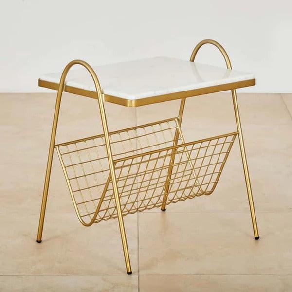 Designer Square Shape White Marble Side Table - Decor Mantra 