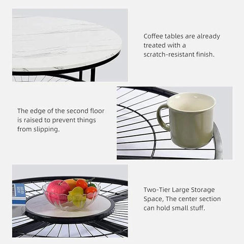 Designer Round Modern Center Table with White Marble Black Metal Finish - Decor Mantra 
